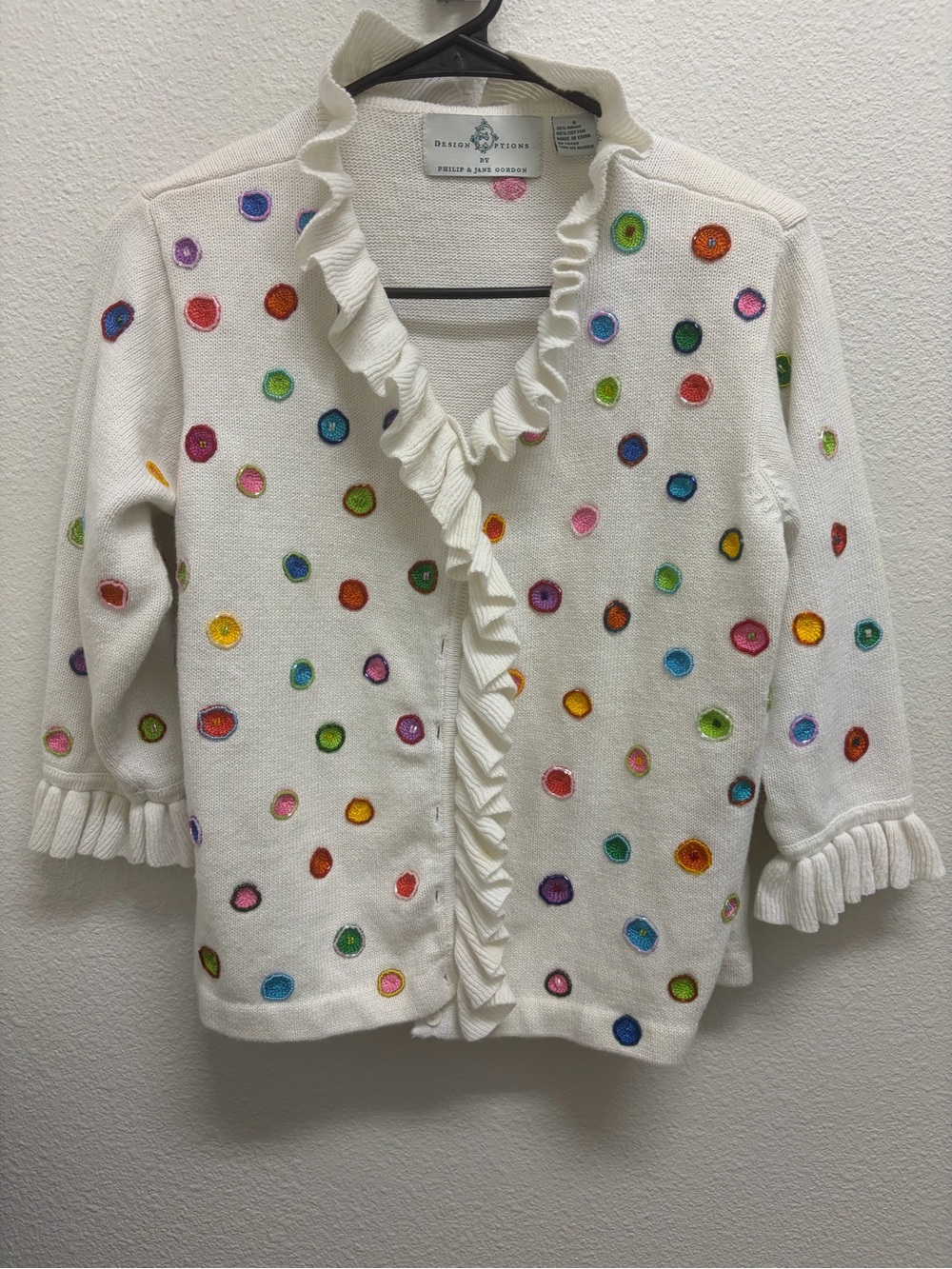 Vtg Philip + Jane Gordon Design Options Polkadot Embroidered Sweater Women Small